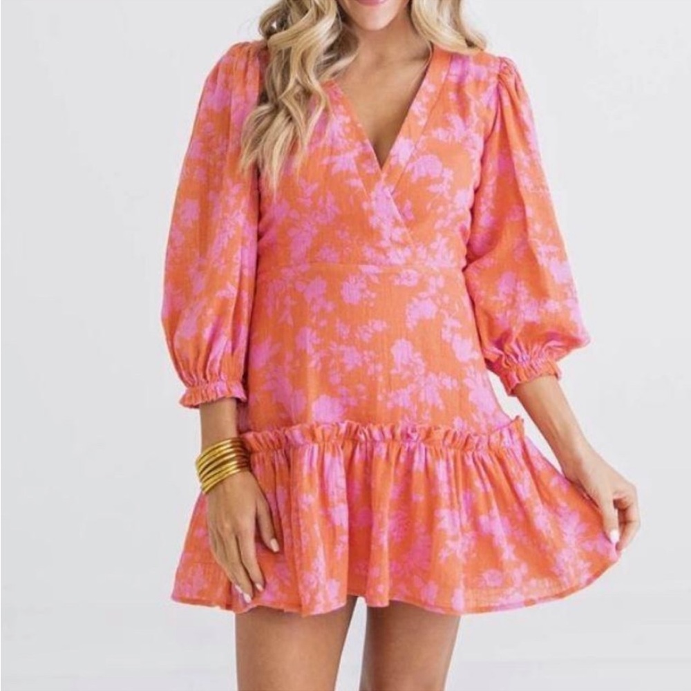 KARLIE Taba Floral Faux Wrap Mini Dress sz large
